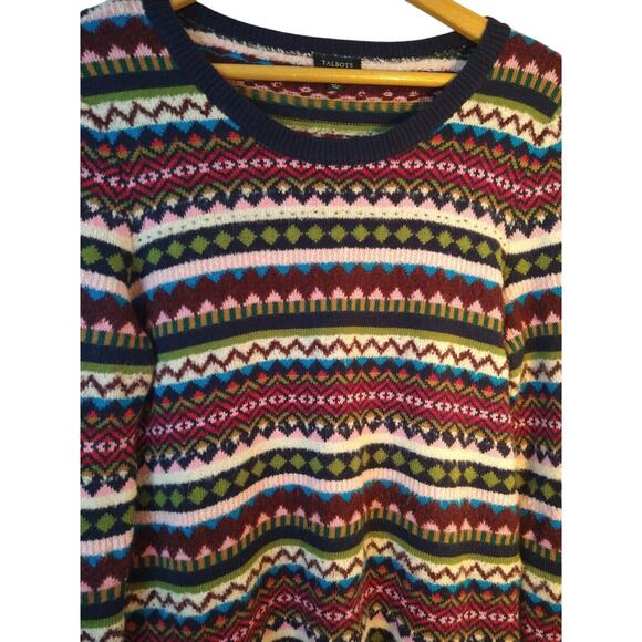 Talbots Mixed Pattern Fair Isle Knit Sweater w/ Rhinestones β Size Small - Picture 3 of 9